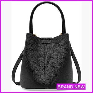 Genuine Leather Bucket Bag Crossbody Shoulder Bag Adjustable Strap Minimal Chic